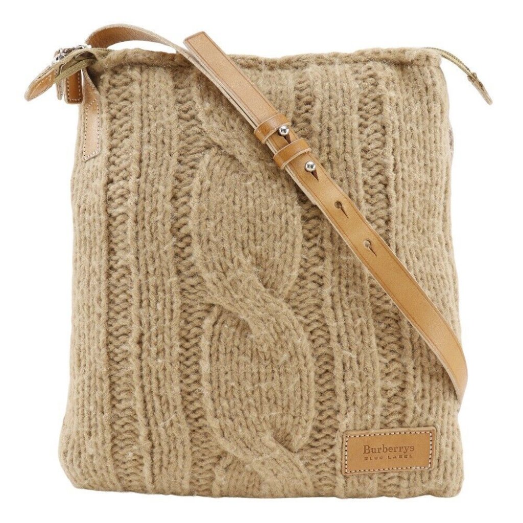 Burberry Blue Label Knit Shoulder Bag Beige Wool Women